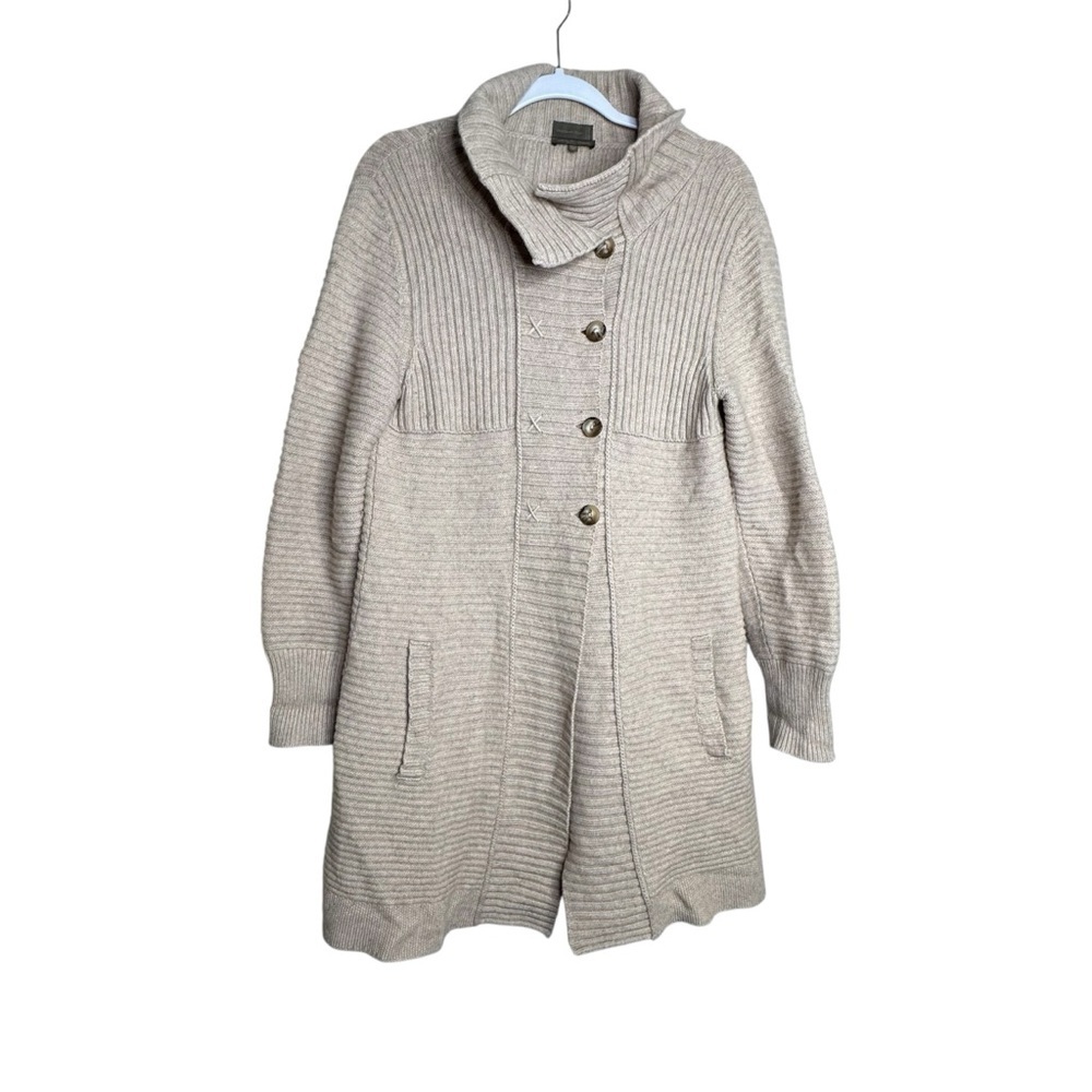 MANTOVANI STUDIO Women's Cardigan 100% Italian Cashmere Size Large Beige *Flaw*